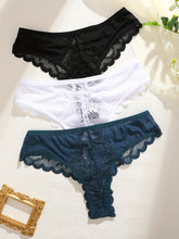 Load image into Gallery viewer, 3pcs Women's Lace Trim Sexy Sheer Thong Set, Intimate Wear, Thong Collection, Feminine Lingerie, Elegant Thongs, Soft Lace, Comfortable Fit, Vstring Panties, Lowrise Underwear, Sensual Undergarments, Lingerie Lovers
