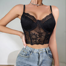 Load image into Gallery viewer, Women's Sexy Black Lace Top - Semi-Sheer V-Neck Camisole with Floral-like Patterns, Form-Fitting Elegant Lingerie for Parties, Dates, Casual Attire - Hand Wash Only