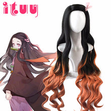 Load image into Gallery viewer, Kamado Nezuko Wig Nezuko Cosplay 95cm Gradient Long Hair Accessories Heat Resistant Synthetic Wig