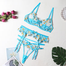 Load image into Gallery viewer, Foreign trade sources Europe and the United States new sexy lingerie sexy ladies three-point mesh strap perspective three-piece set