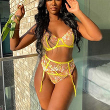 Load image into Gallery viewer, Foreign trade sources Europe and the United States new sexy lingerie sexy ladies three-point mesh strap perspective three-piece set