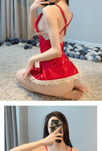 Load image into Gallery viewer, New sexy lingerie Ice Silk sexy nightdress lace slit seductive suspender dress backless breast-breaking home wear