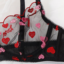 Load image into Gallery viewer, Foreign Trade Supply European and American New Sexy Lingerie Sexy Ladies Mesh See-Through Heart Three-Point Sexy Suit
