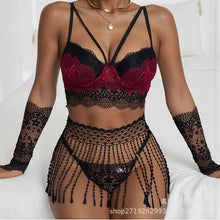 Load image into Gallery viewer, Sexy Lingerie, Black Silk Tassel Skirt, Lace Suit, Hot Girl's Passion, No Need to Take Off, Plus Size Fat Girl's Midnight Passion
