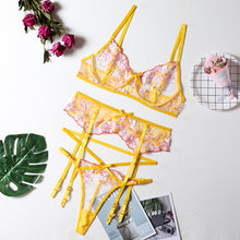 Load image into Gallery viewer, Foreign trade sources Europe and the United States new sexy lingerie sexy ladies three-point mesh strap perspective three-piece set