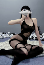 Load image into Gallery viewer, Sexy lingerie sexy mesh transparent suit halter cross binding pattern one-piece stockings open crotch free off 8160