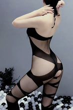 Load image into Gallery viewer, Sexy lingerie sexy mesh transparent suit halter cross binding pattern one-piece stockings open crotch free off 8160