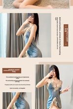 Load image into Gallery viewer, New sexy lingerie Ice Silk sexy nightdress lace slit seductive suspender dress backless breast-breaking home wear