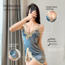 Load image into Gallery viewer, New sexy lingerie Ice Silk sexy nightdress lace slit seductive suspender dress backless breast-breaking home wear