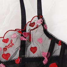 Load image into Gallery viewer, Foreign Trade Supply European and American New Sexy Lingerie Sexy Ladies Mesh See-Through Heart Three-Point Sexy Suit