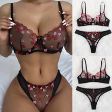 Load image into Gallery viewer, Foreign Trade Supply European and American New Sexy Lingerie Sexy Ladies Mesh See-Through Heart Three-Point Sexy Suit