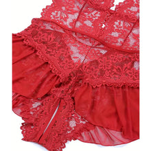 Load image into Gallery viewer, Hot Sell Crotchless Sexy Lingerie Women Lace Hollow Bodysuit Teddy Babydoll Dress Deep V Open Bra Erotic Underwear SET