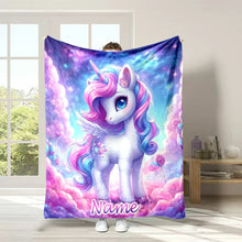 Load image into Gallery viewer, (Memo U Name) Customized Name Personalized Blanket Cartoon Unicorn Print Warm and Comfortable Blanket for Adults and Kids Gifts