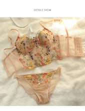 Load image into Gallery viewer, Sexy Embroidery Lingerie Lace Floral Women Underwear Bones Push Up Bra Romantic Girl Bras And Panties Set Female Beautiful Sets