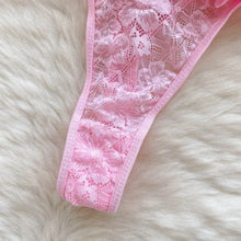 Load image into Gallery viewer, New Sensual Mesh Lace Lingerie Three Pieces Sets Women Floral Strap Mini Bra+Thongs Hollow Out Sexy Underwear Suits