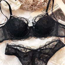 Load image into Gallery viewer, Sexy Lace Flowers Embroidery Bra Set Thin 3/4 Cup Push Up Lingerie For Women Summer Breathable Comfort Brassiere Underwear Sets