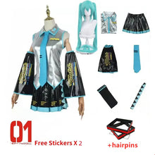 Load image into Gallery viewer, PU Leather Vocaloid Miku Cosplay Costume Anime Midi Dress Halloween Christmas Party Clothes For Girl