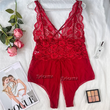 Load image into Gallery viewer, Sexy Lingerie Lace Transparent Lingerie Set Bodysuit For Women Hollow Out Underwear Lace Up Teddy Erotic Lingerie Babydoll