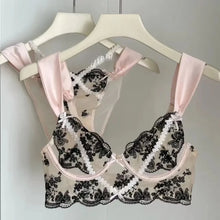 Load image into Gallery viewer, Sexy Lace Lingerie Push Up Semi-sheer Bra and Panty Sets Gathering Chest Flower Large Steel Ring Pretty Korean Fashion Bra Set