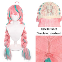 Load image into Gallery viewer, Varesa Cosplay Synthetic Hair 100 Cm Long Pre-Woven Pinkish-Green Double Braids Halloween Costume Party Anime Game Wig