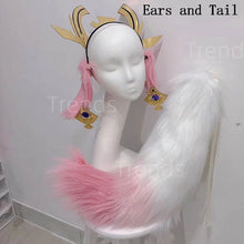 Load image into Gallery viewer, Yae Miko Plush Tail Ear Wig Pink Fox Handmade Cosplay Props Pink Fox Ears Tail Wig