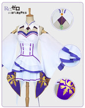 Load image into Gallery viewer, Re Zero Kara Hajimeru Isekai Seikatsu Emilia Cosplay Costumes Cloak Wig Women Dress with Headdress for Halloween Party Carnival
