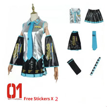 Load image into Gallery viewer, PU Leather Vocaloid Miku Cosplay Costume Anime Midi Dress Halloween Christmas Party Clothes For Girl