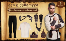 Load image into Gallery viewer, 8 Pcs Men's Renaissance Costume Halloween Medieval Pirate Shirt Pant Viking Costume Accessories Set