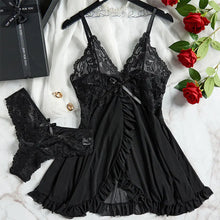 Load image into Gallery viewer, A Set Of Woman Underwear Nightgown Thong Sets Plus Size Suspender Lace Lingerie Sexy Accessories Erotic Bra Nightdress lencería
