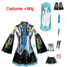 Load image into Gallery viewer, Anime Miku Cosplay Costume Wig Shoes Japan Leather Midi Dress Miku Cosplay Female Halloween Costume Girls JK Uniform Women Men