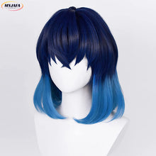Load image into Gallery viewer, Anime Cosplay Hashibira Inosuke Cosplay Wig Women 70cm Long Straight Ombre Bule Hair Wigs + WigCap