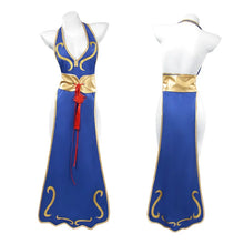 Load image into Gallery viewer, Cosplay Dress Blue Halter Neck High Slit Cheongsam Feminine Halter Neck Street Fighter Game Costume Halloween