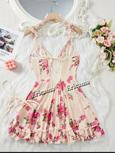 Load image into Gallery viewer, Women's Underwear Sexy Bra And Panties Sets Lace Ruffle Trim Lingerie Set Deep V Slip Dress Thong Women's Sexy Lingerie