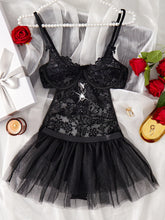 Load image into Gallery viewer, Sexy Set Open Bodysuit Underwear For Women Lace Perspective Night Skirt Sex Costumes Erotic Lingerie Corsets bra and panty set
