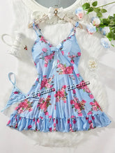 Load image into Gallery viewer, Women's Underwear Sexy Bra And Panties Sets Lace Ruffle Trim Lingerie Set Deep V Slip Dress Thong Women's Sexy Lingerie