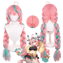 Load image into Gallery viewer, Varesa Cosplay Synthetic Hair 100 Cm Long Pre-Woven Pinkish-Green Double Braids Halloween Costume Party Anime Game Wig