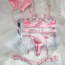 Load image into Gallery viewer, Bunny Girl Sexy Lingerie Set For Women Hollow Out See-Through Straps Patchwork Sexy Bunny Headband Lingerie Bra Set