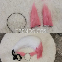 Load image into Gallery viewer, Yae Miko Plush Tail Ear Wig Pink Fox Handmade Cosplay Props Pink Fox Ears Tail Wig