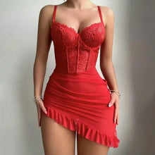 Load image into Gallery viewer, European Lace Bridal Lingerie Set with Underwire - Sheer Mesh One-Piece & Gathered Straps, Sexy Boudoir Nightwear Built-in Slip