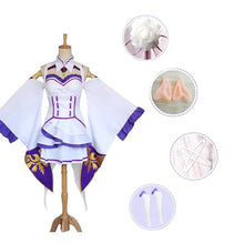 Load image into Gallery viewer, Re Zero Kara Hajimeru Isekai Seikatsu Emilia Cosplay Costumes Cloak Wig Women Dress with Headdress for Halloween Party Carnival