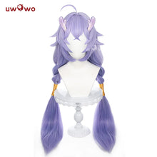 Load image into Gallery viewer, IN STOCK UWOWO Honkai Star Rail Cosplay Wig with Headpiece Bailu Cosplay Wig Long Blue Hair Purple Long Hair Heat Resistant