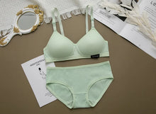 Load image into Gallery viewer, 2PCS/Set Women Seamless Bra Panties Set Sexy Stretch Sport Bra Thong Briefs Style Panty Bralette Crop Top Intimates Lingerie Set