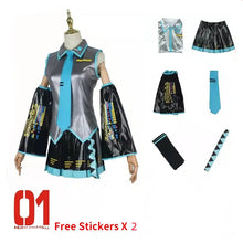 Load image into Gallery viewer, PU Leather Vocaloid Miku Cosplay Costume Anime Midi Dress Halloween Christmas Party Clothes For Girl