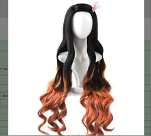 Load image into Gallery viewer, Kimetsu no Yaiba Kamado Nezuko Cosplay Wig Heat Resistant Synthetic Hair Wigs + Bamboo Props Sealing Stick