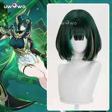 Load image into Gallery viewer, UWOWO Nefer Wig Game Genshin impact Nefer Cosplay Wig Short Hair Green Hair Halloween Wig