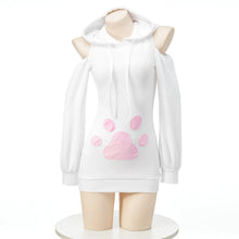 Load image into Gallery viewer, Anime Bunny Girl Cosplay Costumes Women Kawaii White Plush Hooded Bodysuit Cute Rabbit Ears Pajamas Sexy Shoulder Hoodies Dress