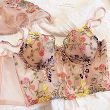Load image into Gallery viewer, Sexy Embroidery Lingerie Lace Floral Women Underwear Bones Push Up Bra Romantic Girl Bras And Panties Set Female Beautiful Sets