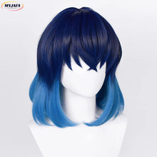 Load image into Gallery viewer, Anime Cosplay Hashibira Inosuke Cosplay Wig Women 70cm Long Straight Ombre Bule Hair Wigs + WigCap