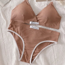 Load image into Gallery viewer, Women Cotton Bra Set Sexy Briefs Low Waist Panties Wire Free Bralette Sport Lingerie Vneck Brassiere Female Underwear Set