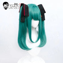Load image into Gallery viewer, Vampire Miku Cosplay Costumes Wig Cute Vampire Costume HSIU 45CM Blue-green double ponytail short hair Pink kawaii dress